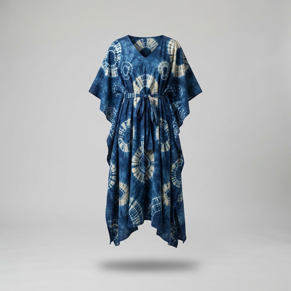 Adire Hand-Dyed Kaftan Women Premium